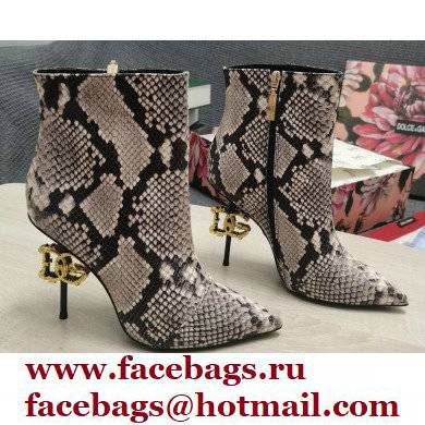 Dolce & Gabbana Thin Heel 10.5cm Leather Ankle Boots Snake Print Gray with Baroque DG Heel 2021